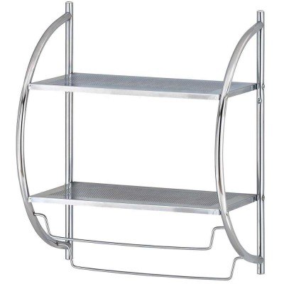 Factory Cheap Price Wall Mount 2 Tier Chrome Bathroom Storage Shelf Bath Rack Metal Bathroom Shelves with Towel Bars