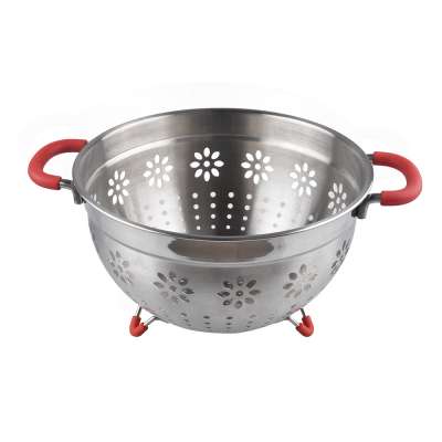 with small holes strainer kitchen metal deep bowl vegetable fruit basket stainless steel colander