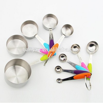 Amazon Hot Sell Stainless Steel Measuring Cups and Spoons Set with Silicone Handle